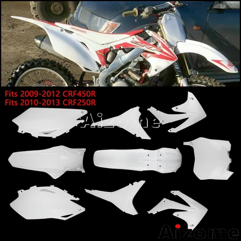 Комплект обтекателей из пластика для гоночного велосипеда, белый полностью пластиковый чехол для мотокросса, обтекатель для Honda CRF450R 09-12 CRF250R 2010-2013