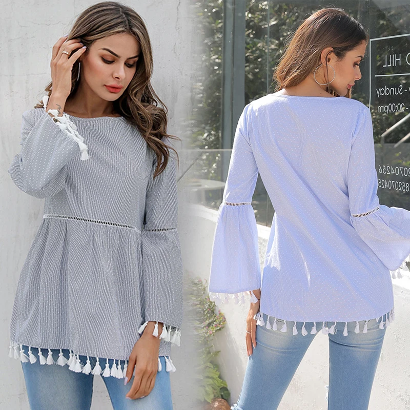 Kate Kasin Женская Повседневная сдельная блузка с длинным рукавом расклешенными