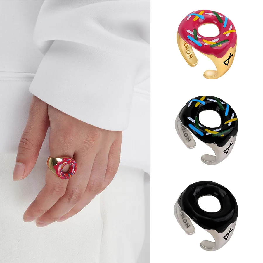 

Korean Creative Doughnut ring for Women Female open Ring Sweet Cut Interesting adjustable rings Party Wholesale Price