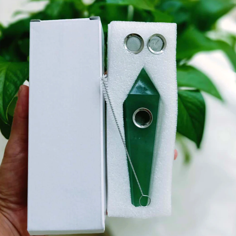 

1pc Natural Aventurine Quartz crystal smoking pipe rock cigarette holder + 3 filter + 1pc brush