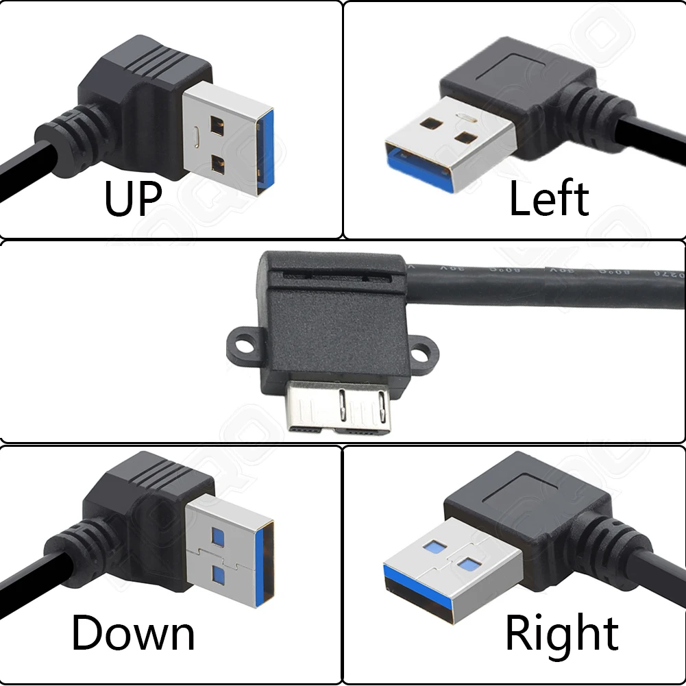 

90 Degree UP Down Left Right Angled USB 3.0 Type A to Micro B Male Cable for Samsung S5 Note 3 HDD External Hard Drive Disk