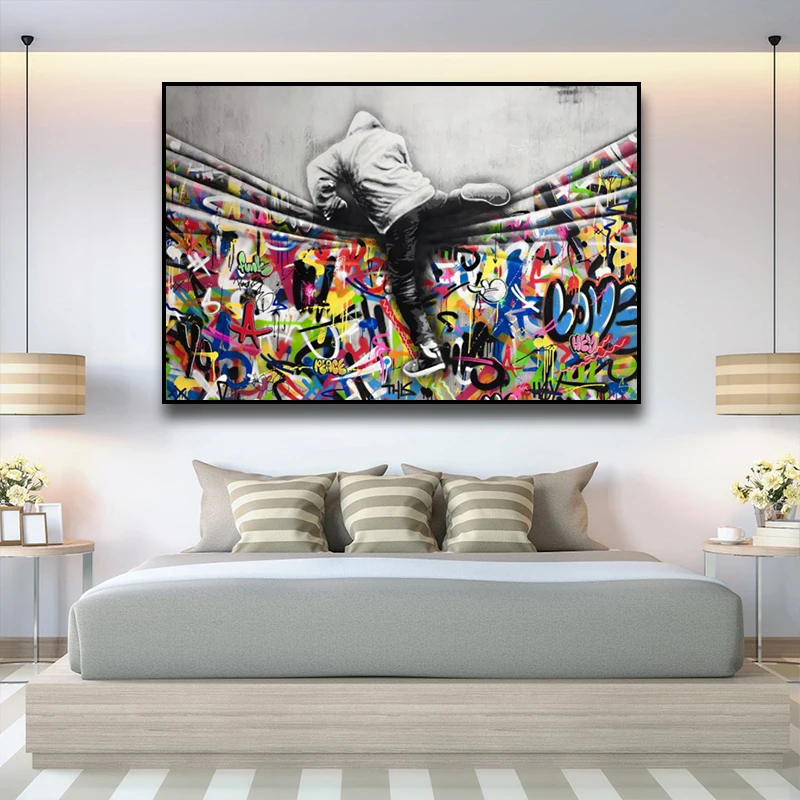 

Abstract Graffiti Behind The Curtain Banksy Street Art Canvas Painting Paintings On The Wall Art Poster Cuadros Home Room Decor