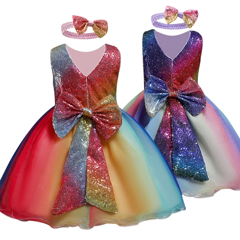 

Детские платья для девочек с большим бантом и блестками в форме единорога с платьем-пачкой, платье для балла, единорог, вечерние платья прин...