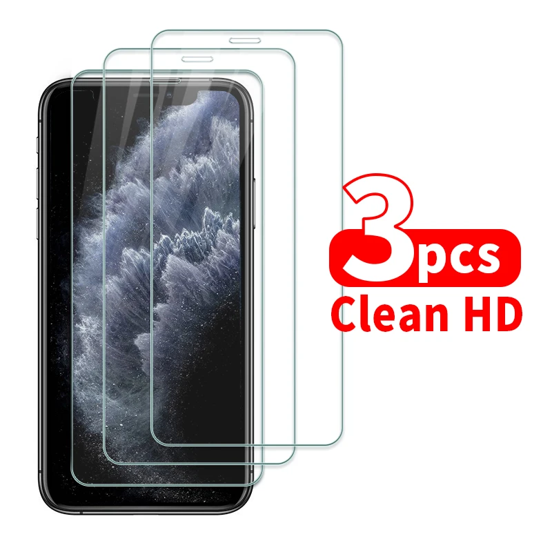 

3Pcs Protective Glass On iPhone XR XS 11 12 Pro Max 7 8 6s Plus 6 Screen Protector For iPhone 12 Mini 11 Pro Max Tempered Glass