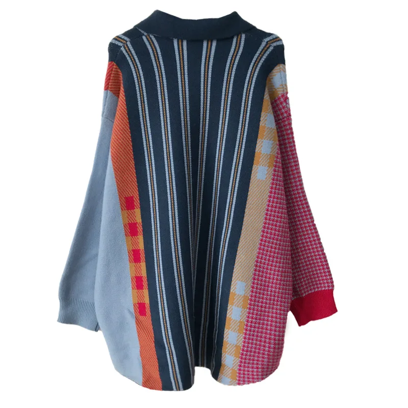 

Korean Spring 2021 New Fashion Women Sweater Harajuku Casual Loose Knit Sweaters Female Retro Style Striped Cardigan Mujer