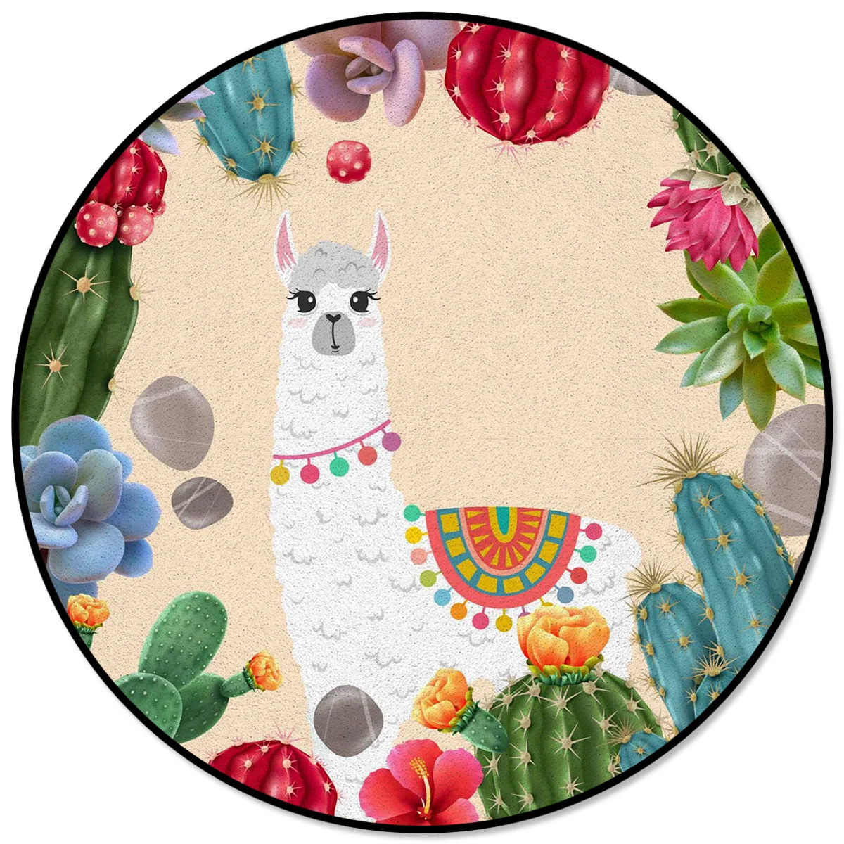 

Cactus Alpaca Round Rug Carpets for Living Room Home Decor Kids Children's Room Bedroom Area Rugs Mats