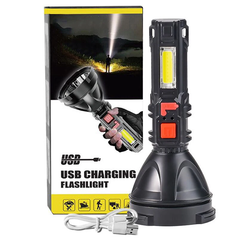 

1pc T6 LED Flashlight Strong Light Waterproof 4 Lighting Modes Micro USB Charging Built-in 1200mAh Battery Flashlight Long Range