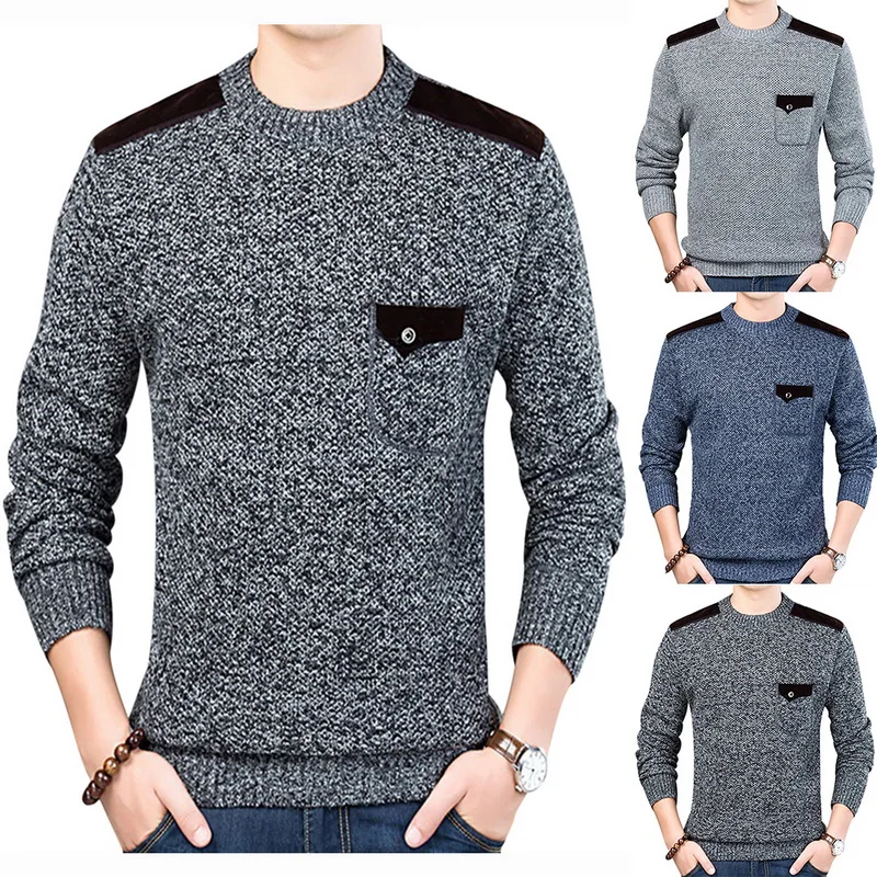 Vertvie осенне зимний мужской свитер повседневный пуловер с круглым вырезом вязаный