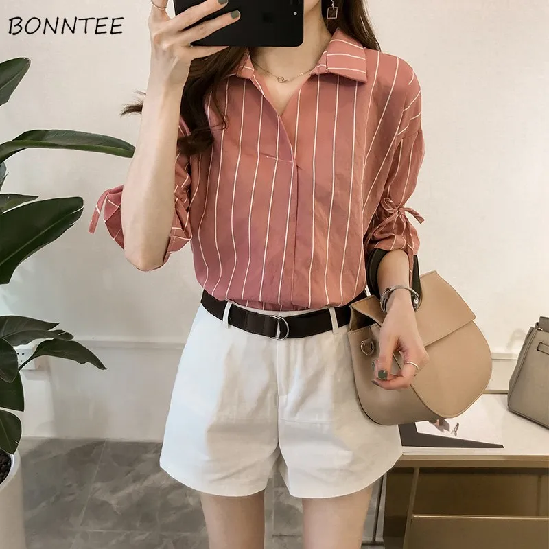 Рубашка Женская BF простая свободная с коротким рукавом трендовая для отдыха в