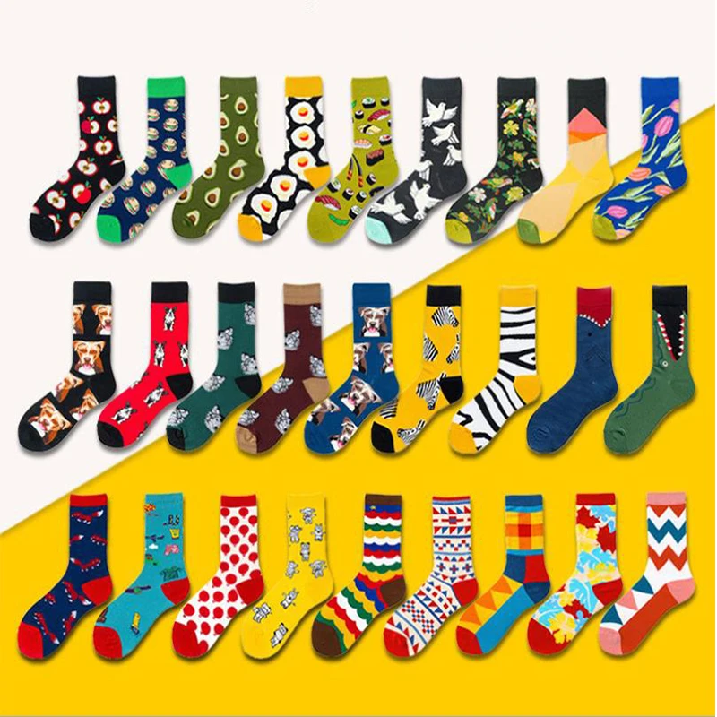 Novelty Happy Funny Men Graphic Socks Combed Cotton Omelette Frog Crazy Burger Salmon Corn Avocado Bird Fish Sock Christmas Gift | Мужская