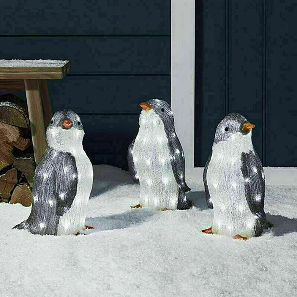 

3Pcs Courtyard Decoration Light-Up Penguin Iron Acrylic Penguin Sculpture Garden Lawn Christmas Atmosphere Decor Home Crafts