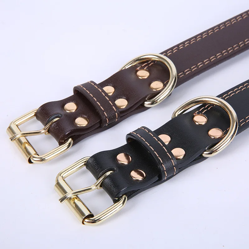 Leather Dog Collar Genuine Alloy Hardware Double D-ring 4 Size Available Best for Samll Medium Large and Extra | Дом и сад
