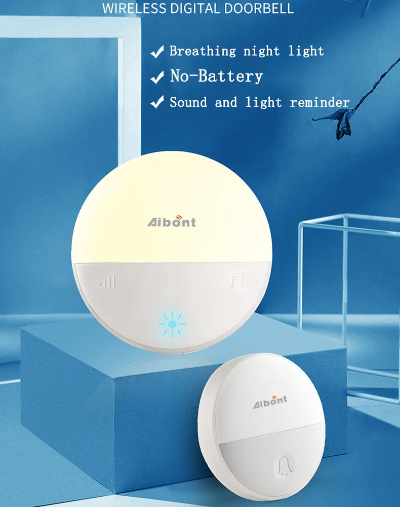 

Wireless Doorbell Self-powered Smart Home Door bell Digital Doorbell NO Battery For Night Light Home Security
