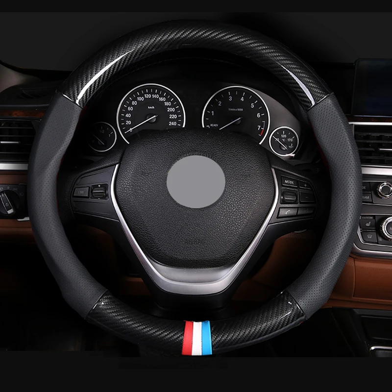 Углеродного волокна спортивные натуральная кожа рулевого колеса автомобиля