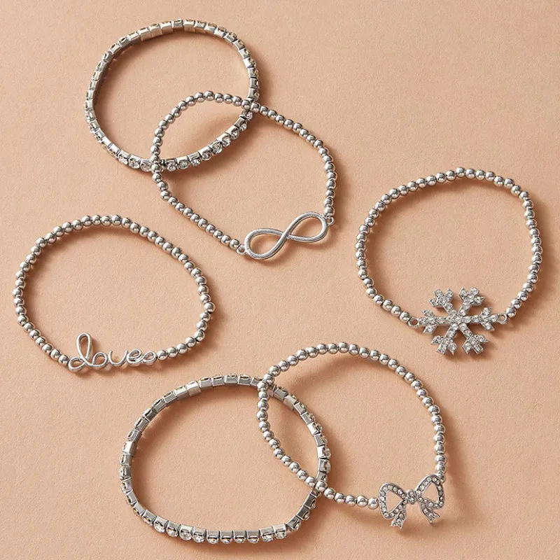 

Simple Temperament Handmade Bead Chain Snowflake Bowknot Bracelet Set