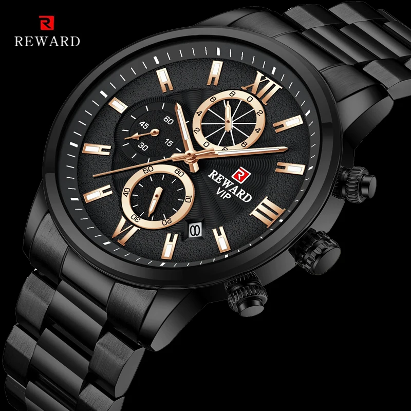 

REWARD часы мужские Men Watches Casual Business Chronograph Waterproof Full Steel Watch Mens Luxury Fashion Quartz Wristwatch