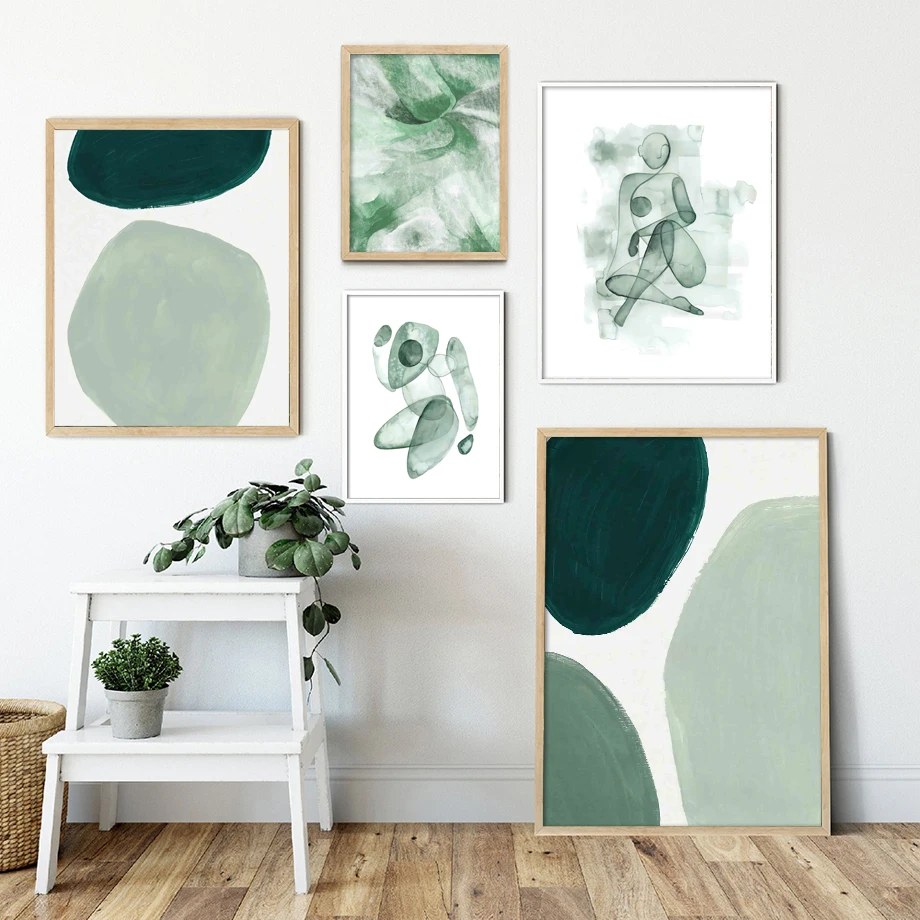 Абстрактная женщина Зеленый блок современная настенная Картина на холсте