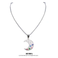 stainless steel colorful turkey eyes moon star necklace women silver color islam chain necklace jewelry ojo turco n5202s01