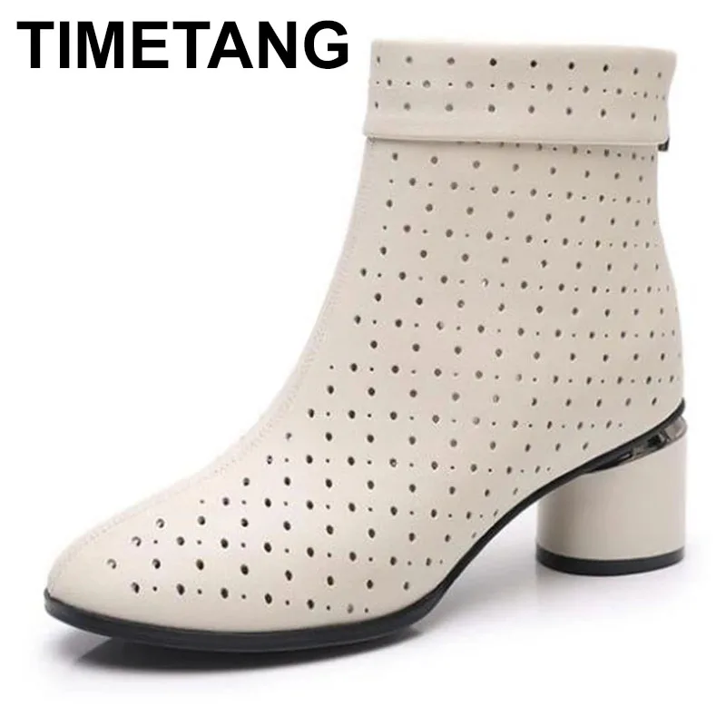 

TIMETANGTop Soft Cowhide Hole Shoes Woman Boots 2021New Spring Summer Classic Boots Fashion Sandals Breathable Genuine Leather