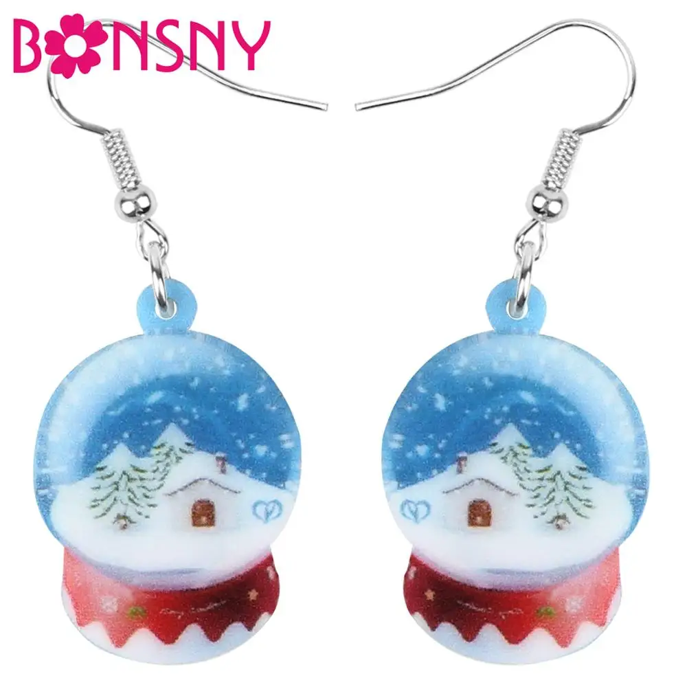 

Bonsny Acrylic Christmas Crystal Ball Snow House Tree Earrings Drop Dangle Decoration Jewelry For Women Girl Teen Gift Accessory