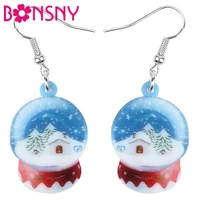 bonsny acrylic christmas crystal ball snow house tree earrings drop dangle decoration jewelry for women girl teen gift accessory