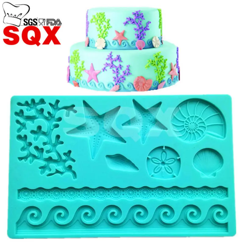 Тема морского мира помадка плесень Раковины Морская звезда Силиконовые формы