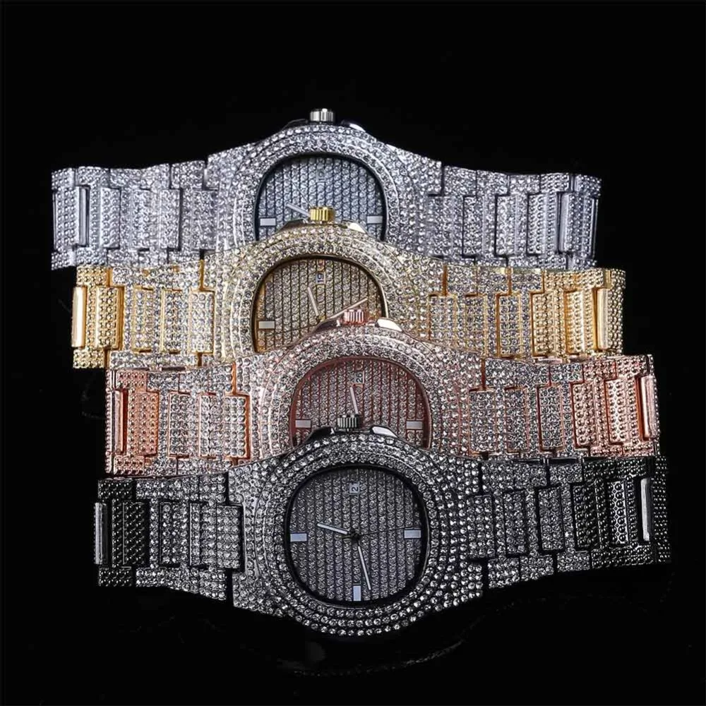 GUCY бренд Iced Out алмазные часы Кварцевые Золотые хип-хоп часы с Micropave нержавеющая сталь Часы relogio