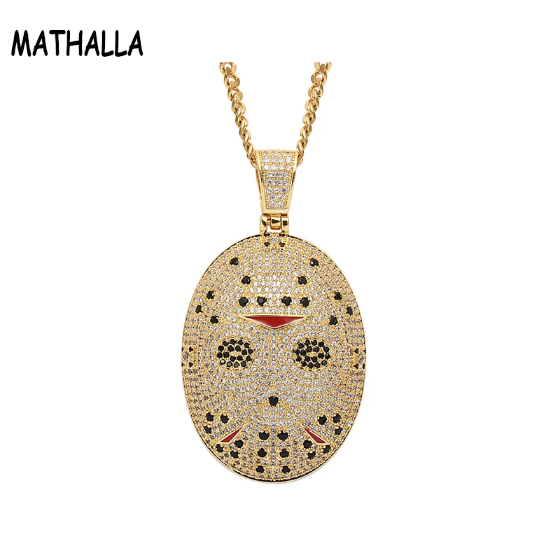 

MATHALLA Хэллоуин ужасная маска кулон паве Цирконий персонализированное ожерелье Золотое серебро хип-хоп ювелирные изделия мужские ювелирные ...