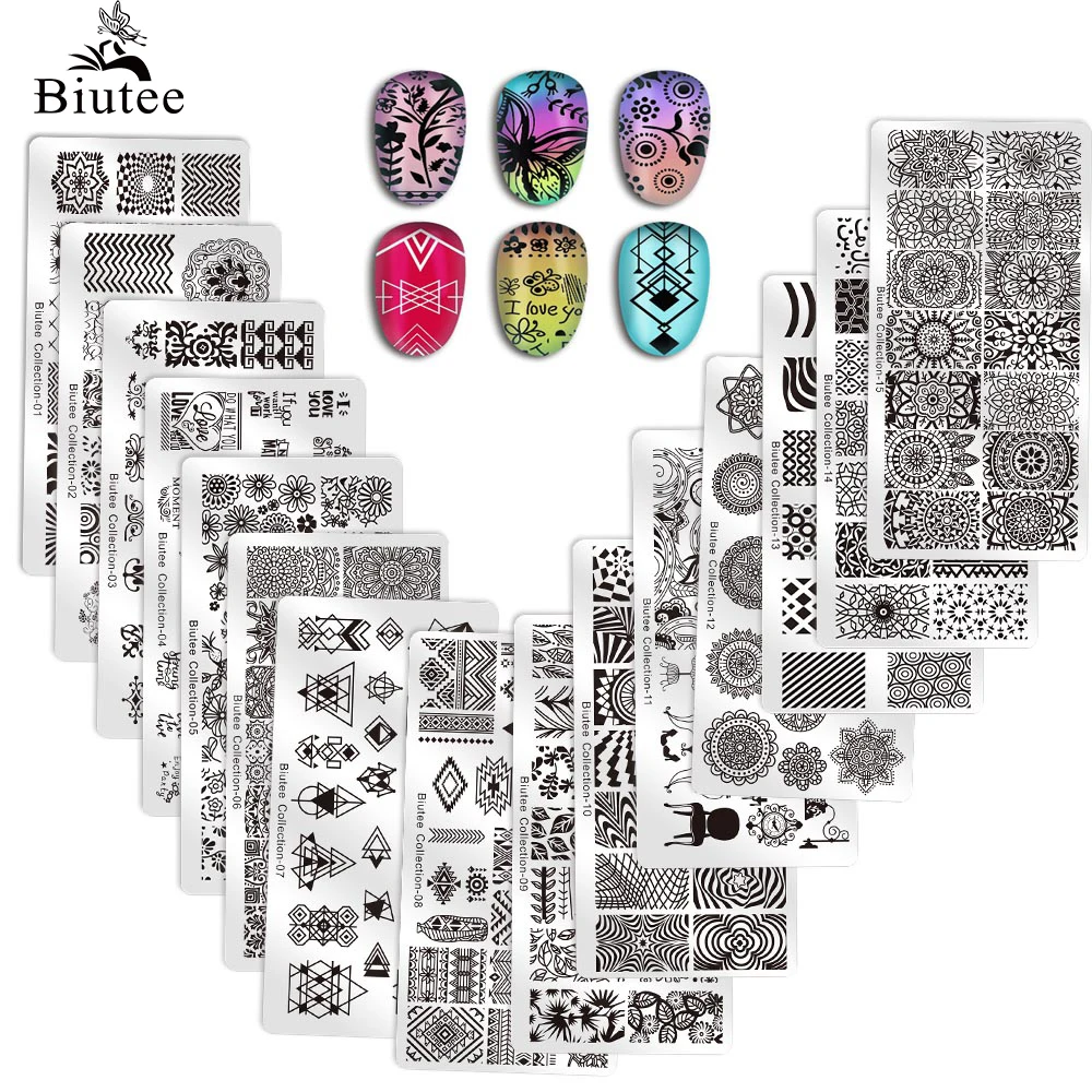 Пластины для стемпинга ногтей Biutee скребок шаблон цветы геометрические узоры