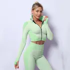 Женский бесшовный вязаный комплект для йоги, пальто на молнии с длинным рукавом, спортивный бюстгальтер, облегающие леггинсы с высокой талией, женский спортивный костюм, костюм для фитнеса