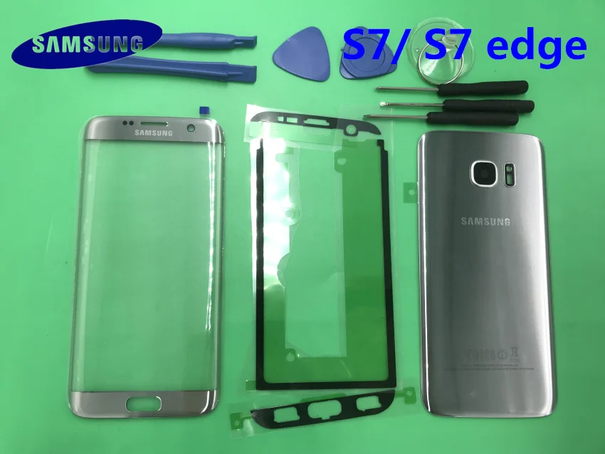 Передний экран стекло объектив samsung Galaxy S7/S7 Edge G930F G935F Задняя крышка батареи задняя дверь корпус с клеем