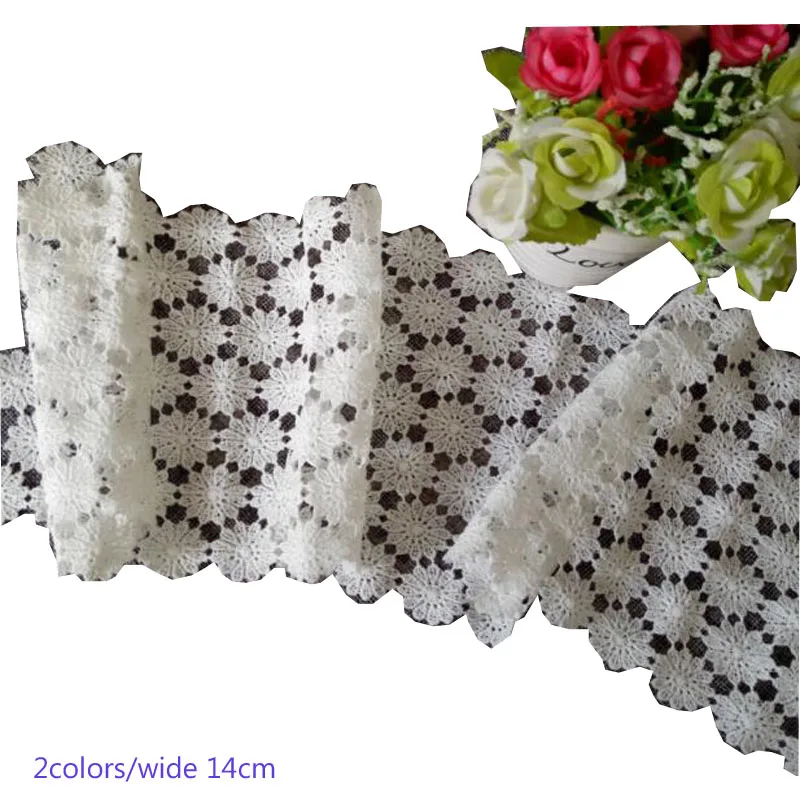 

14CM Wide HOT white Embroidery flower lace fabric trim ribbon DIY sewing applique collar dress guipure wedding cloth decor