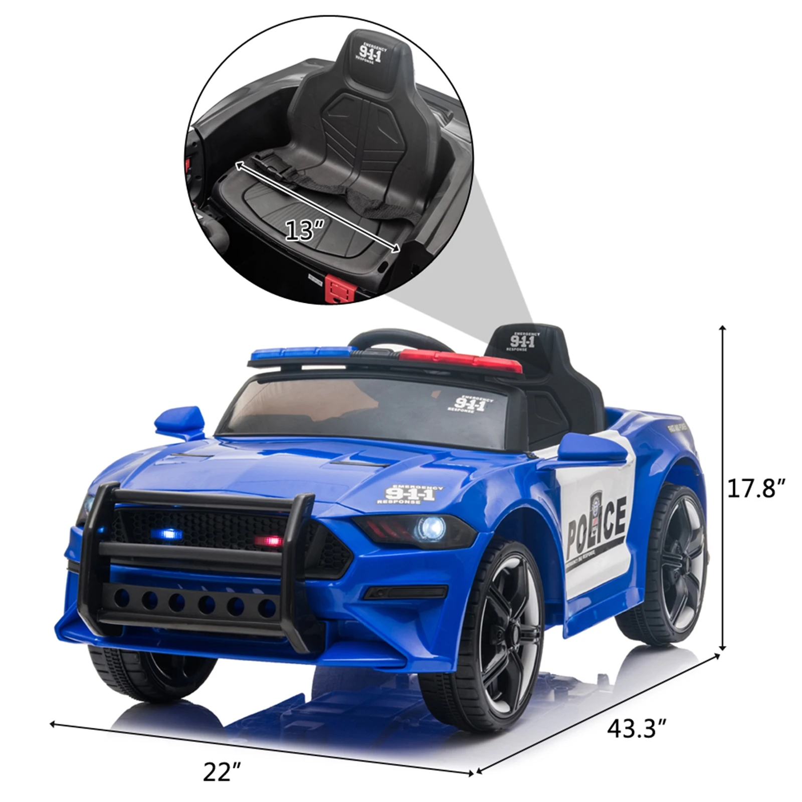

(Ships From USA) 12V Kids Ride On Car ,Police Sports Car,2.4GHZ Remote Control,LED Lights,Siren,Microphone Kids Birthday Gifts