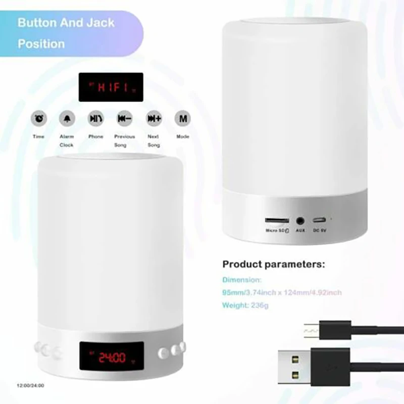 Беспроводной Bluetooth динамик светодиодный сенсорсветильник будильник USB
