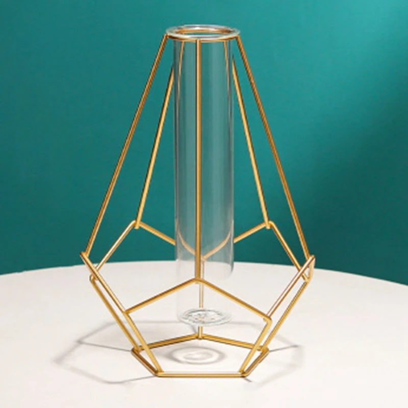 

Geometric Iron Line Vase Terrarium Simple Retro Metal Plant Holder Modern Nordic Hydroponic Wrought Iron Vase