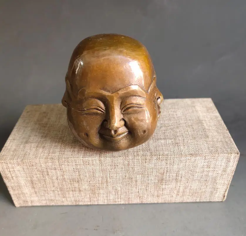 

Китайская латунная архаизовая четырехсторонняя голова Будды, маленькая статуя ручной работы