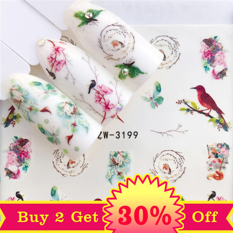 1 лист стикеров для дизайна ногтей YZWLE Переводные картинки в виде цветов из