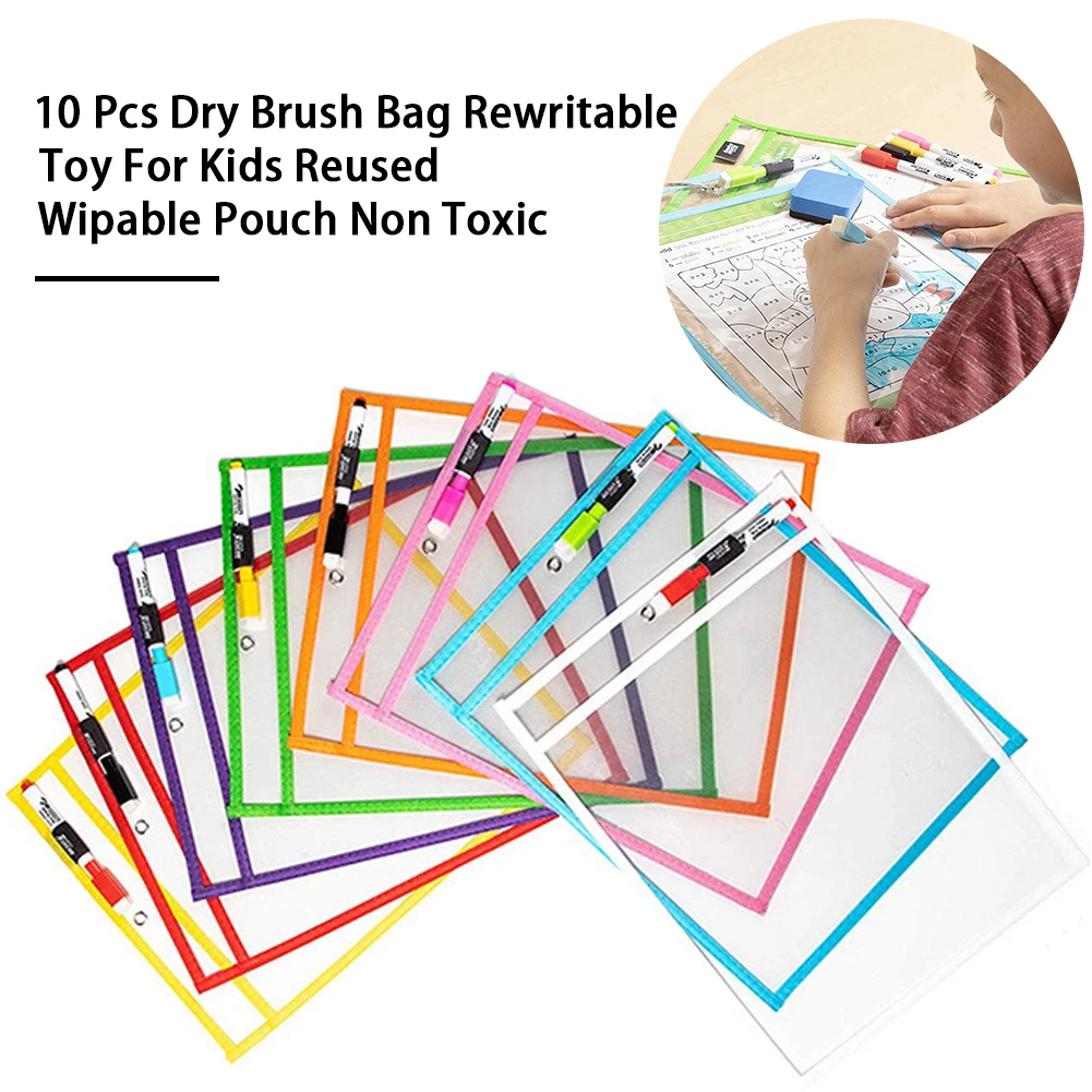 

10 Pcs Early Teaching Foldable Portable Drawing For Kids Dry Brush Bag Reused Toy Rewritable Non Toxic Wipable Pouch Writing