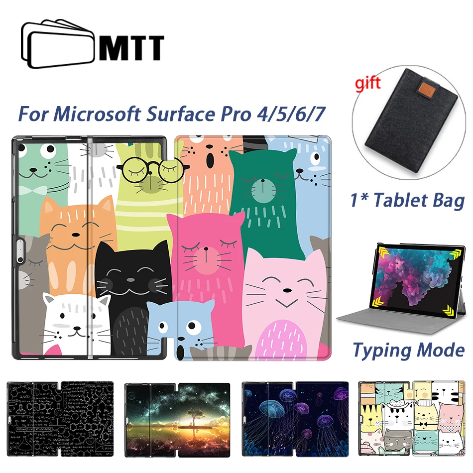 

MTT Tablet Case For Microsoft Surface Pro 4 5 6 7 12.3 inch PU Leather Tri-Fold Flip Stand Cover Smart Protective Shell Funda