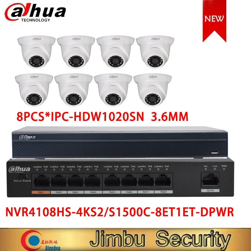 

Dahua NVR Kit 8CH 4K Video Recorder NVR4108HS-4KS2&Dahua POE Switch 8 port 1MP IP Camera 8pcs IPC-HDW1020S 3.6mm No Logo