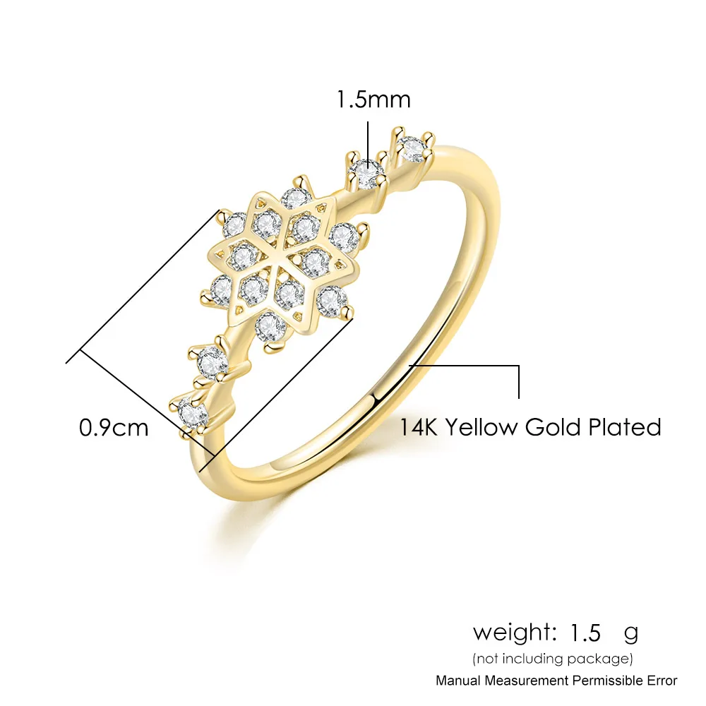 

ZHOUYANG Snowflake Rings For Women Korean Cute Zircon Light Gold Color Wedding Ring Wholesale Jewelry Christmas Gift KCR093