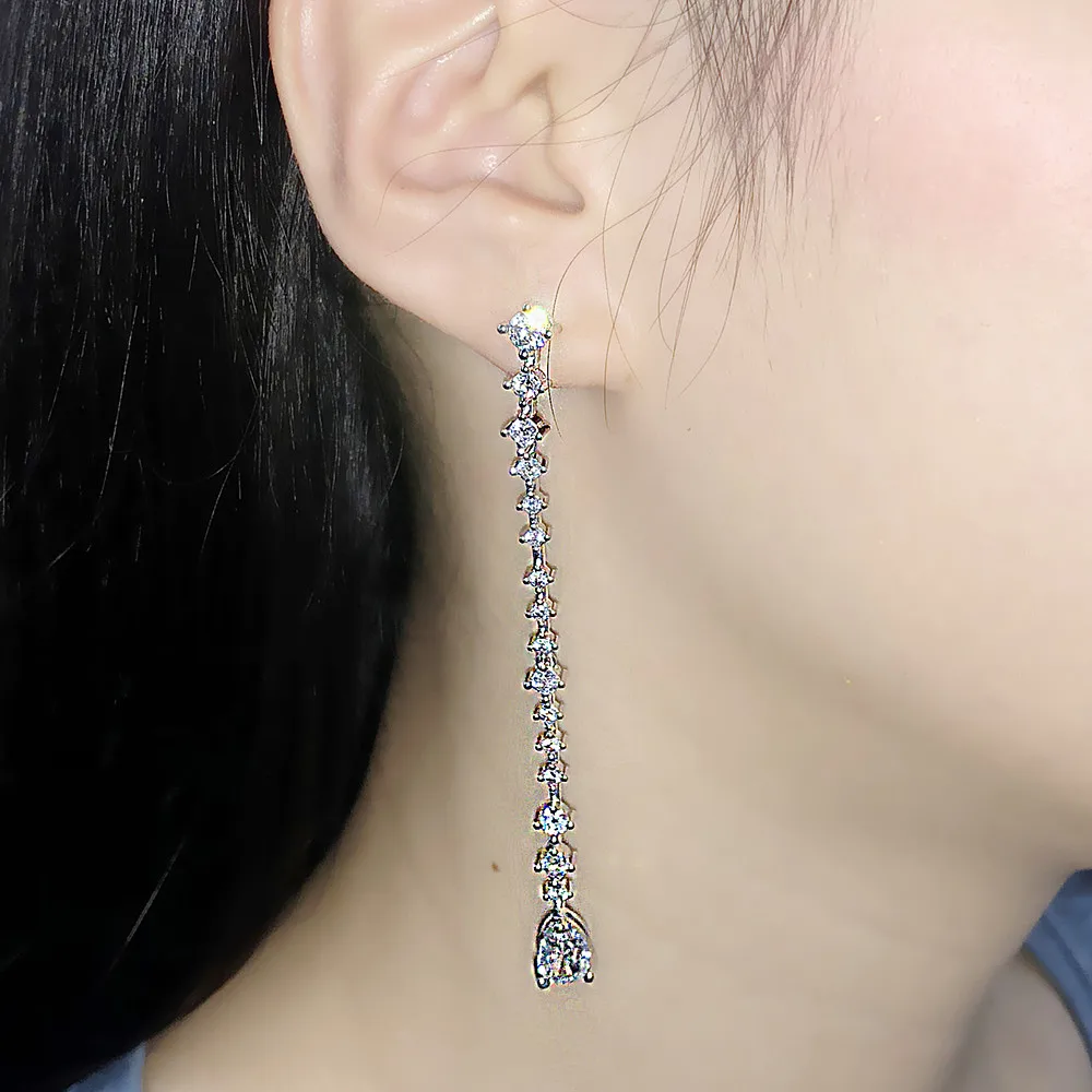 Модные блестящие AAA циркон алмазы драгоценных камней и жемчуга длинные серьги