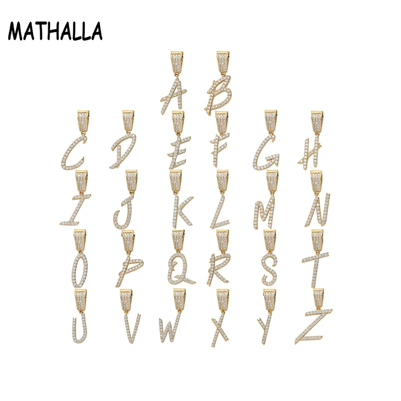 

MATHALLA A-Z 26-Letter Ice Crystal Zircon Initials Pendant Hip-Hop Men's and Women's Necklaces Fashion Jewelry as Gifts