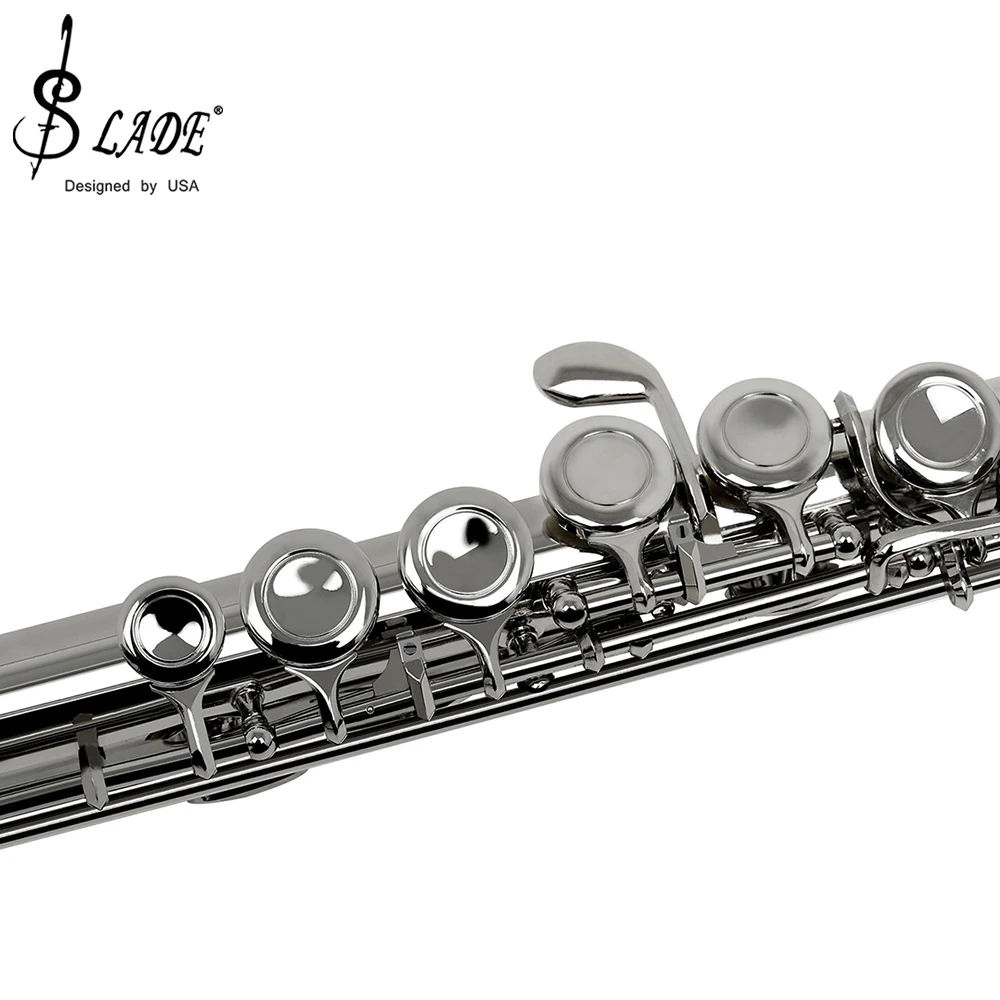 Флейта SLADE Silver 16 отверстий с клапаном E, деревянный духовой инструмент, закрытые отверстия, тон C, купроникелевая труба, подкладочная сумка, музыкальные аксессуары.