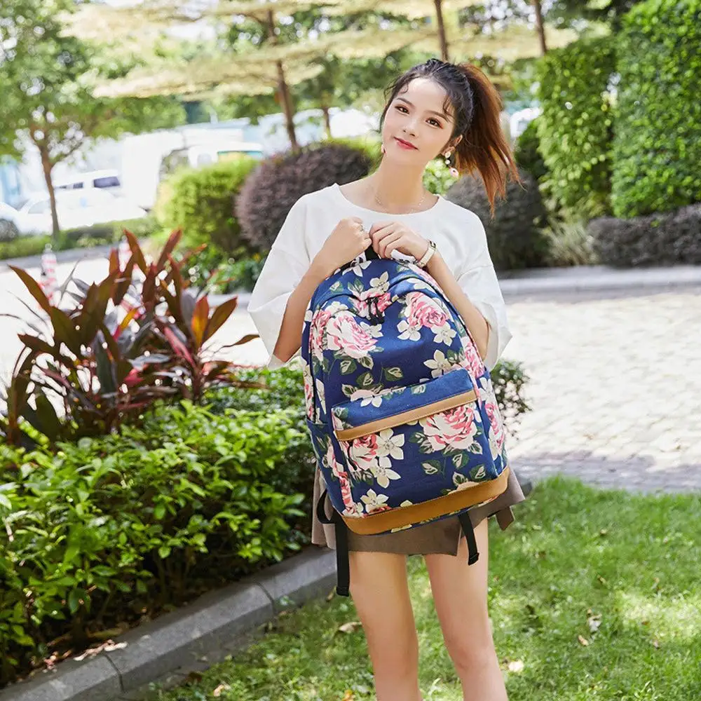 Повседневный Черный Розовый школьный рюкзак на молнии с цветочным рисунком