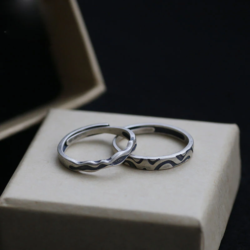 

New Style 925 Sterling Silver Ring Retro Opening Adjustable Wave Sea Pattern Couple Opening Ring Gift Jewelry Accessories