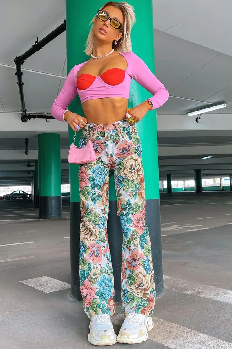 

Summer New Style 2021 Ladies Casual Trousers Women Floral Loose Pants, High Waist Casual Pocket Leisure Daily Streetwear, Green