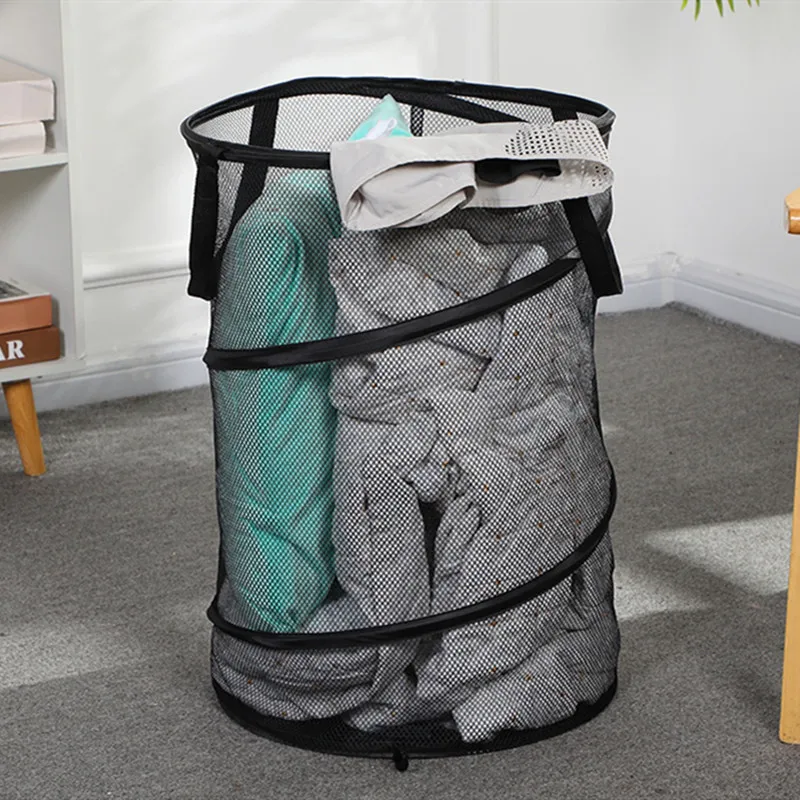 Купить Прозрачная сетчатая складная корзина для белья, домашняя портативная корзина для хранения, складная корзина для грязной одежды