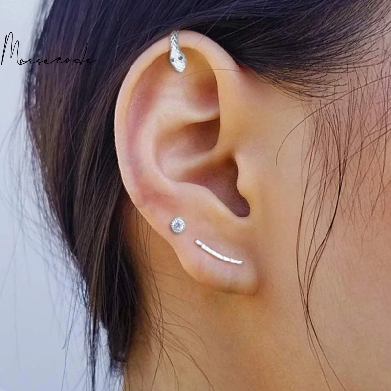 

MORSE CODE Simplicity Hook Type Earrings For Women 925 Sterling Silver Dangle Perforation Puncture Stud Earrings Fine Jewelry