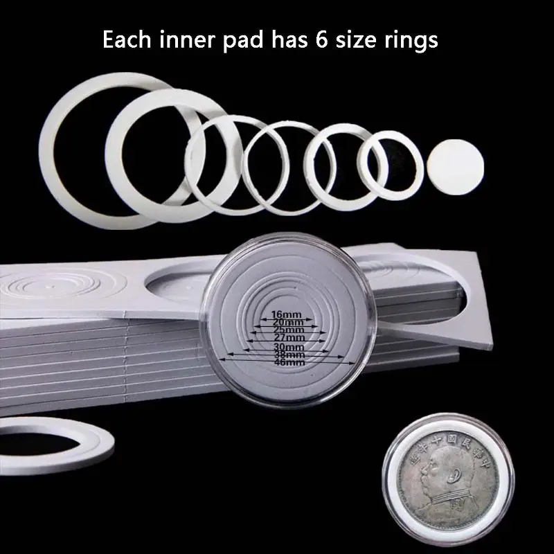 30Pcs Round 46mm Direct Fit Airtight Coin Capsules Holder Display Collection Case Storage Box With 16/20/25/27/30/38mm Pad Rings | Дом и сад